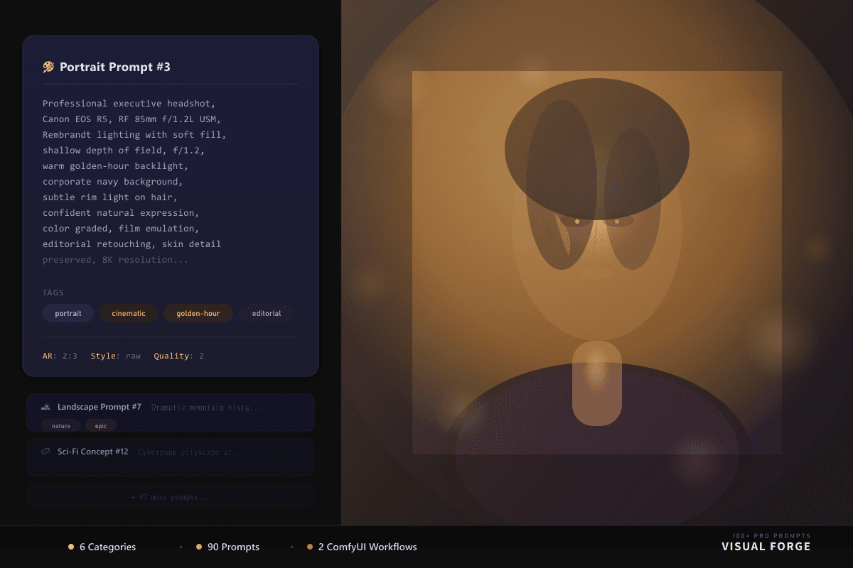 Visual Forge — 100+ Pro Prompts for Midjourney, DALL-E, Flux & ComfyUI 1